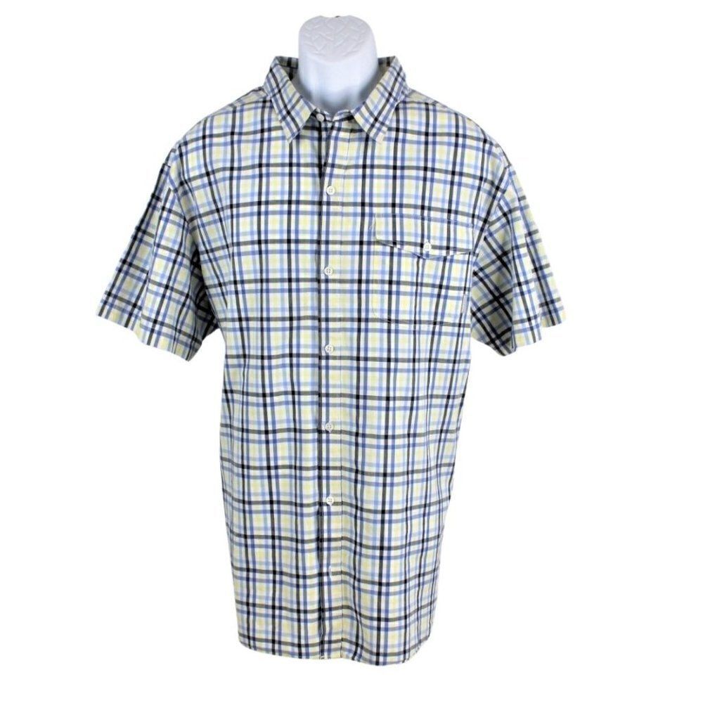 Columbia Short Sleeve Shirt Button Front Tattersall Check Yellow & Blue Mens XXL